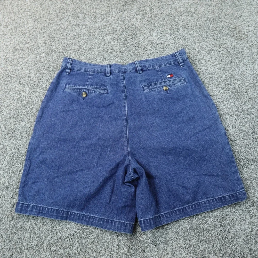 VTG Tommy Hilfiger Shorts Mens 34 Dark Blue Denim Pleated Chino Golf 90s Dad Y2K